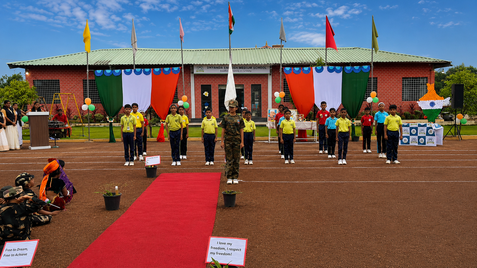 Indian school students during Independence Day special assembly